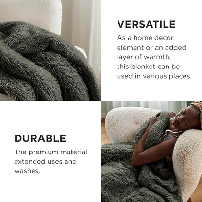 Bedsure GentleSoft Fluffy Olive Green King Size Blanket for Bed, Thick Soft Sherpa Faux Fur Fleece Bedding Fuzzy Plush Winter Warm Heavy Large King Blanket, Cozy Olive Gifts for Men Women, 108x90