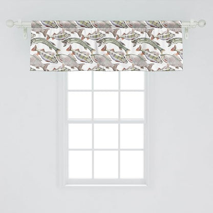 Ambesonne Fishes Window Valance, Watercolor Common Carp Perch and Bass Freshwater Animals Themed Seafood Drawing, Curtain Valance for Kitchen Bedroom Decor with Rod Pocket, 54" X 18", Pale Blue Grey