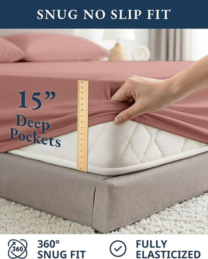 LANE LINEN 100% Organic Cotton Full Sheets Set, 4-Piece Pure Organic Cotton Percale Sheets, Long Staple Cotton Sheet, Ultra Soft Bedding Sheets, Breathable,Fits Mattress Upto 15" Deep - Rose Dawn