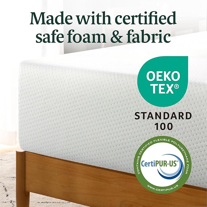 ZINUS 12 Inch Queen Green Tea Memory Foam Mattress [New Version], Fiberglass free, Medium Firm Feel, Zoned Pressure Relief, Certified Safe Foams & Fabric, Mattress in A Box