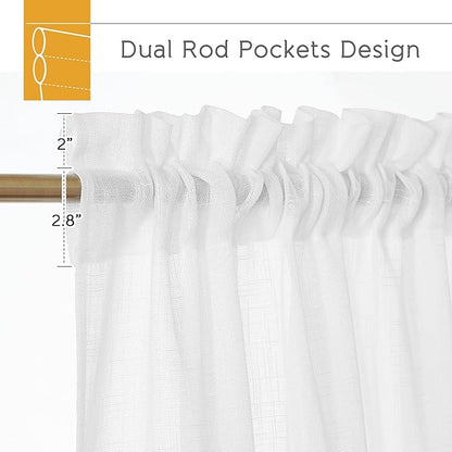 RYB HOME Extra Long Sheer Curtains Semi Transparent Drapes Boho Window Decor for Living Room Bedroom Front Door High Ceiling Window, White, W 70 x L 108, 1 Pair