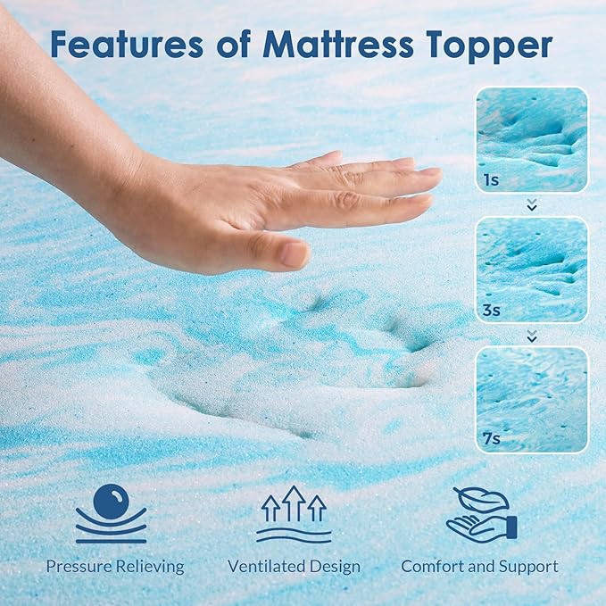 Mattress Topper Twin, 4 Inch Gel Memory Foam Bed Topper for Twin Size Bed, CertiPUR-US Certified, Blue