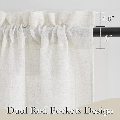 RYB HOME Linen Textured Semi Sheer Curtains Half Privacy Light Glare Filtering Breezy Airy Window Decor for Bedroom Bathroom Living Room, Linen, 34 inch Wide x 63 inch Long, 2 Panels