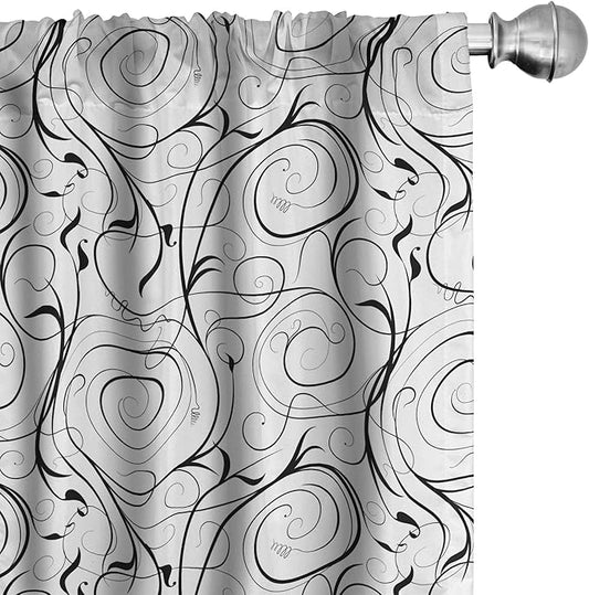 Ambesonne Black and White Curtains, Scribble Swirling Motifs Spiral Floral Stems Modern Abstract Scroll, Window Treatments 2 Panel Set for Living Room Bedroom, Pair of - 28" x 95", White Charcoal Grey