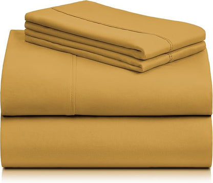 LuxClub 4 PC King Sheet Set, Deep Pockets Wrinkle Free Cooling Bed Sheets Hotel Bedding for Women, Men, Kids & Teens, Includes 1 Fitted Sheet, 1 Flat Sheet and 2 Pillowcases -Medallion Gold