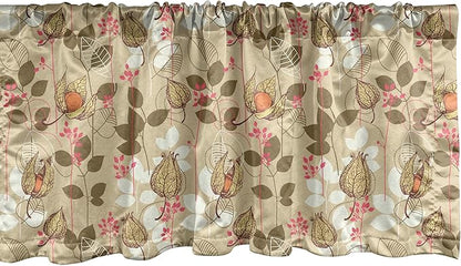 Ambesonne Autumn Window Valance, Seasonal Fruits and Leafs Vintage Botanical Print Soft Brown Toned Backdrop, Curtain Valance for Kitchen Bedroom Decor with Rod Pocket, 54" X 12", Sepia Multicolor