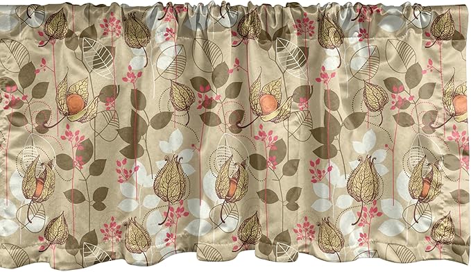 Ambesonne Autumn Window Valance Pack of 2, Seasonal Fruits and Leafs Vintage Botanical Print Soft Brown Toned Backdrop, Rod Pocket Curtain Valances for Kitchen Bedroom, 54" X 18", Sepia Multicolor
