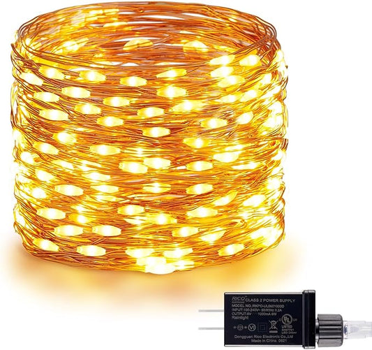 Minetom 200 LED 66FT Fairy Lights Plug in, Copper Wire Firefly String Lights,Bedroom Home Wall Ceiling Christmas Tree Wreath Craft Wedding Party Indoor Outdoor Decoration, Warm White
