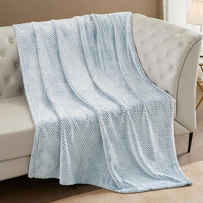 Exclusivo Mezcla Fleece Bed Blanket Queen Size, Super Soft and Warm Blankets for Couch, Sofa and Bed Waffle Textured, Cozy, Fuzzy and Lightweight (Mixed Slate Blue, 90x90 Inches)