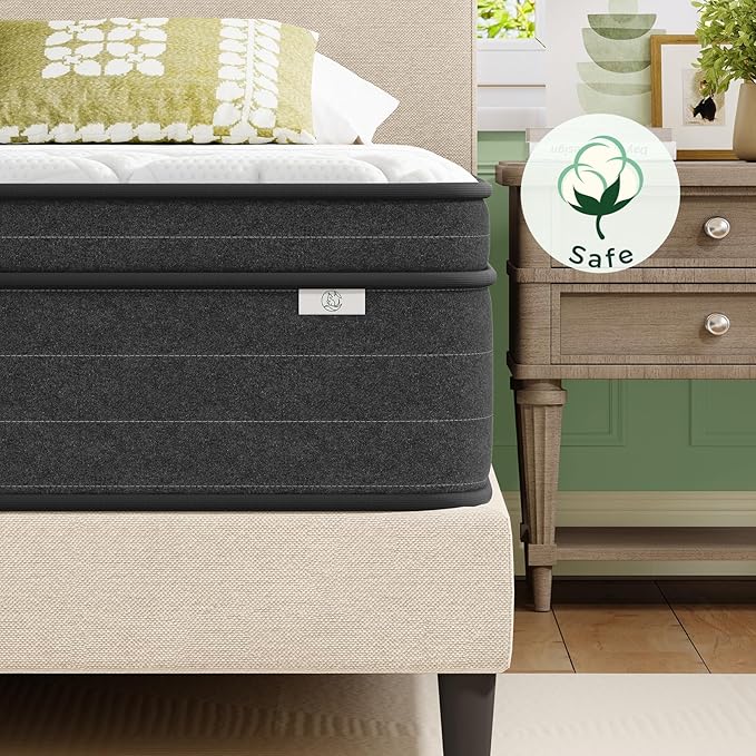 koorlian 12 Inch Full Size Mattress in a Box for Back Pain, Medium Firm Feel Fiberglass Free Hybrid Mattress with Individual Pocket Springs and Pressure-Relieving Memory Foam, 120-Night Trial