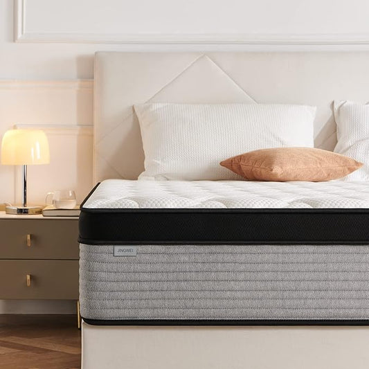 JINGWEI Queen Mattress, 10 Inch Innerspring Hybrid Mattress in a Box, Individually Pocket Coils,Queen Size Mattress