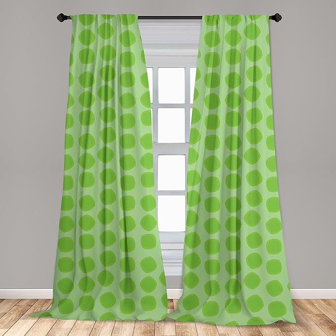 Ambesonne Lime Green Window Curtains Pack of 2, Simplistic Formless Geometric Shapes in Different Shades Theme, Lightweight Set with Rod Pocket, 4 Panels of - 28" x 84", Green