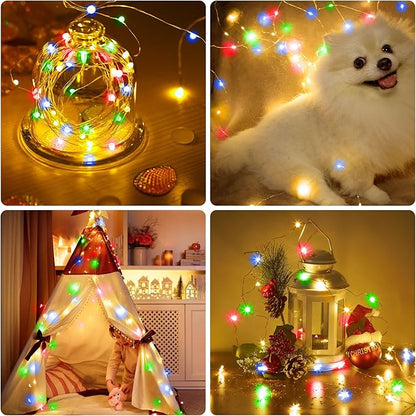 Christmas Multicolor Fairy Lights Battery Operated 4 Pack 16.4Ft 50 LEDs Silver Copper Wire Twinkle Lights for Halloween Bedroom Indoor Outdoor Wedding Dorm Parties Holiday Yard Decorations