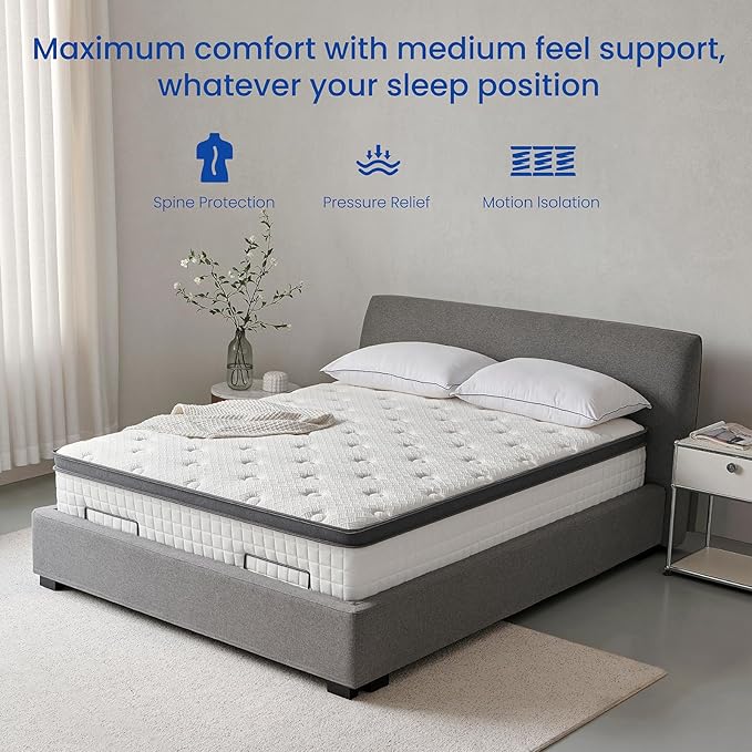 California King Mattress 12 Inch, Hybrid Cal King Size Mattress in a Box, Medium Feel, 3 Layer Premium Foam with Pocket Springs for Motion Isolation and Pressure Relieve, 84"x72"x12", 100-Night Trial