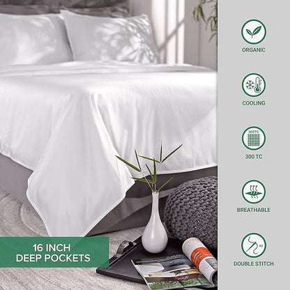 Split King Sheets by Pure Bamboo, Genuine 100% Organic Viscose Derived from Bamboo Bed Sheet Set, Soft & Cooling, Double Stitching *Not for Split Top (Split King, Jacquard Stone)