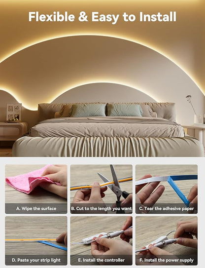 PAUTIX COB LED Strip Light 16.4ft,Engineering Level UL Listed Warm White 2700K,CRI93+ Super Bright High Lumen,Dimmable 24V Flexible LED Tape Light with RF Remote,for Cabinets,Home&Office DIY Lighting