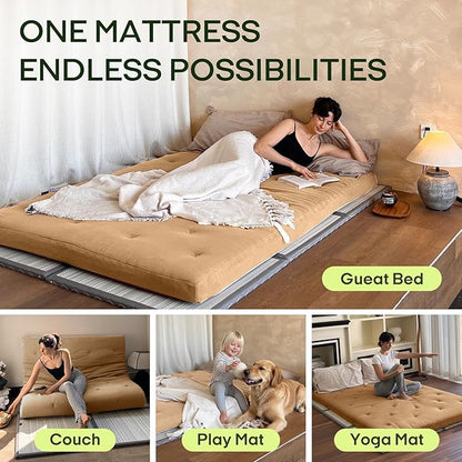 ZonLi Japanese Floor Futon Mattress Queen Size 80"x 60", 100% Cotton Cover 4'' Thicken Tatami Mattress, Foldable Sleeping Pad, Portable Dormitory Tatami Mat, Roll Up Floor Lounger Bed for Adult