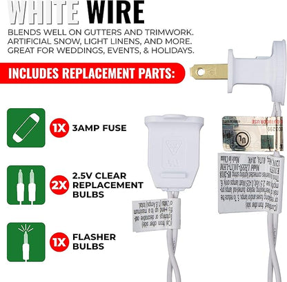 612 Vermont 50 Clear Christmas Lights on White Wire, UL Approved for Indoor/Outdoor Use, 9 Foot of Lighted Length, 11 Foot of Total Length