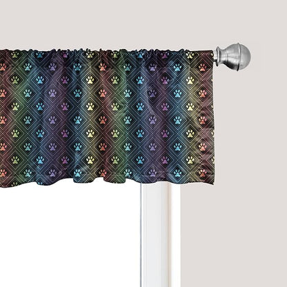Ambesonne Dog Lover Window Valance Pack of 2, Paw Print Pattern Diamond Shaped Rhombus Shapes Design Geometric Arrangement, Rod Pocket Curtain Valances for Kitchen Bedroom, 54" X 18", Petrol Blue