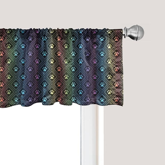 Ambesonne Dog Lover Window Valance Pack of 2, Paw Print Pattern Diamond Shaped Rhombus Shapes Design Geometric Arrangement, Rod Pocket Curtain Valances for Kitchen Bedroom, 54" X 12", Petrol Blue