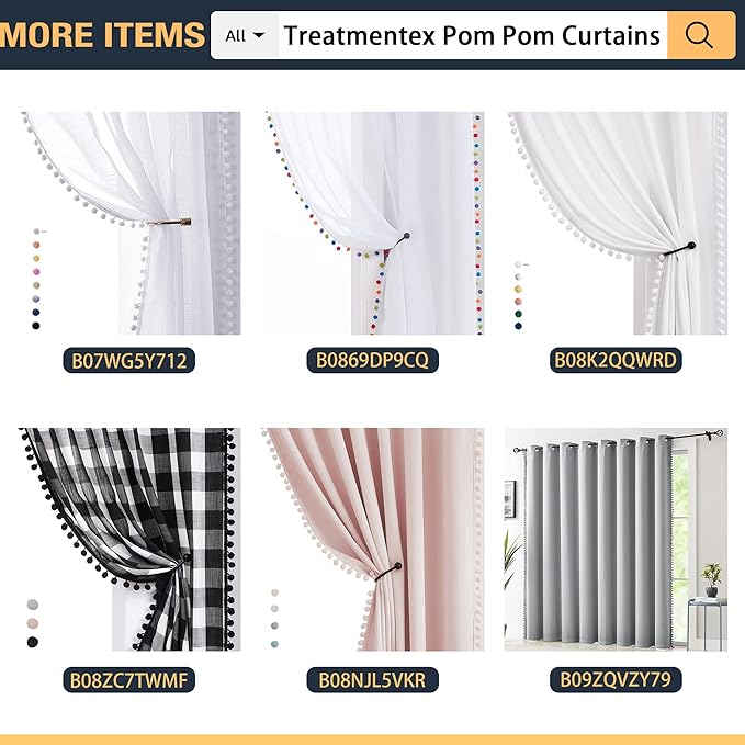 Treatmentex Pom Pom Sheer Curtains for Bedroom 95inches Long Linen Textured Window Voile Drapes Lilac Rod Pocket 1 Pair