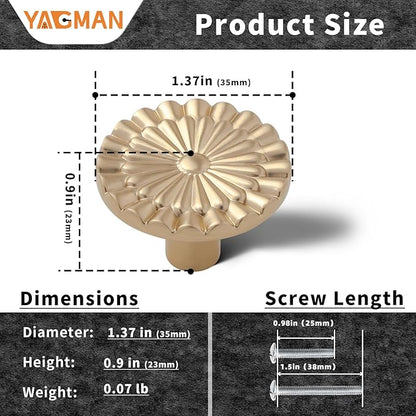 Champagne Bronze Cabinet Knobs 10 Pack Round Sunflower Dresser Drawer Hardware Furniture Cupboard Handles for Bathroom Single Hole Knob Kitchen SH-CB-K10