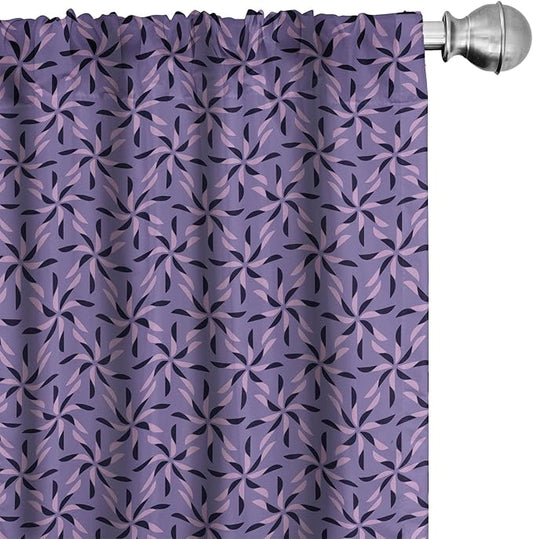 Ambesonne Geometric Curtains, Blossoming Flowers with Birth of Nature Season Theme Spring Summer, Window Treatments 2 Panel Set for Living Room Bedroom, Pair of - 28" x 84", Purple