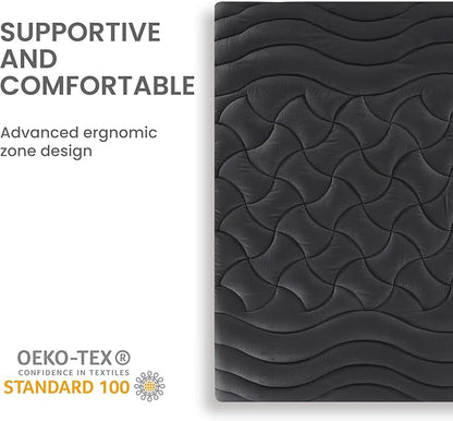 SLEEP ZONE King Size Cooling Mattress Topper, Premium Zoned Cool Mattress Pad Cover, Padded Mattress Protector Breathable Washable, Deep Pocket 8-21" (Black, King)