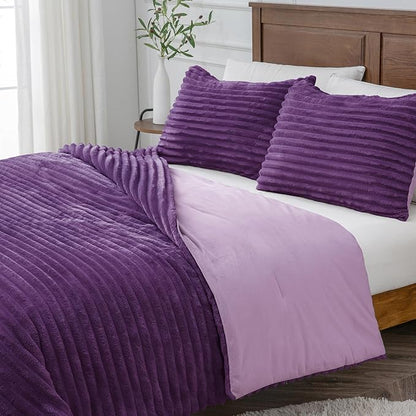 BEDELITE Fleece Twin Comforter Set -Super Soft & Warm Fluffy Purple Bedding, Luxury Fuzzy Heavy Bed Set for Winter with 1 Pillow case