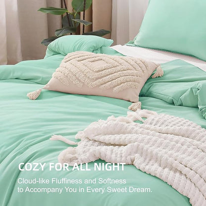 Litanika Comforters Mint Green Queen Size, 3 Pieces Lightweight Solid Bedding Set & Collections, All Season Fluffy Bed Set (90x90In Comforter & 2 Pillowcases)