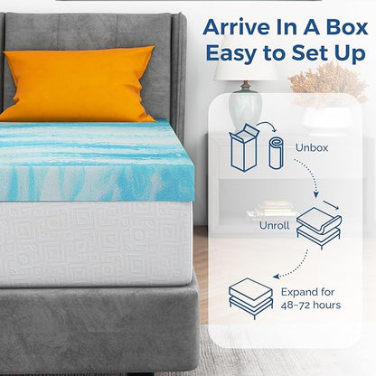 Mattress Topper Full, 3 Inch Gel Memory Foam Bed Topper for Full Size Bed, CertiPUR-US Certified, Blue