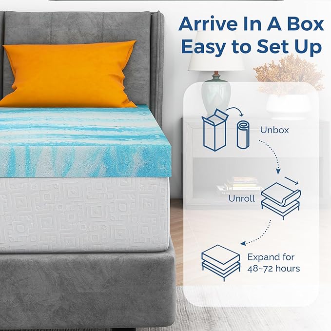 Mattress Topper Queen, 2 Inch Gel Memory Foam Bed Topper for Queen Size Bed, CertiPUR-US Certified, Blue