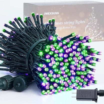 JMEXSUSS 250 LED Purple and Green String Lights Outdoor Waterproof with 8 Modes for Party Garden Patio Halloween Decorations