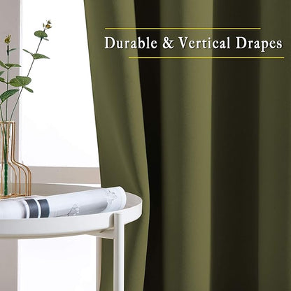 NICETOWN Room Darkening 118 inch Long Curtains, Grommet Thermal Drapes Weighted Room Divider Wide Window Treatments for Living Room, W66 x L118, Olive, 2 Panels