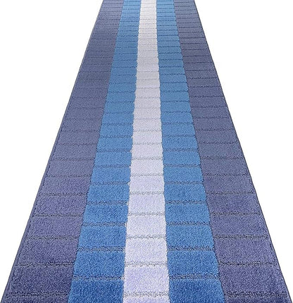 Custom Size Coastal Nautical Style Runner Rug Carpet for Hallway Entryway, Slip Resistant Latex Rubber Backed, 31 inch Wide X Customized Length, Squares Blue, 31 inch X 9 feet