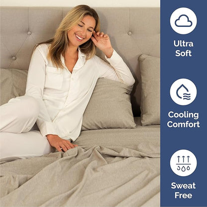 Cal King 6 Piece Sheet Set - Comfy Breathable & Cooling - Soft Hotel Luxury Bedding Set w/ 8-16 Inch Deep Pockets - 1 Flat & 1 Fitted Sheet & 4 Pillowcases - Wrinkle Free & Easy Care - Heathered Beige
