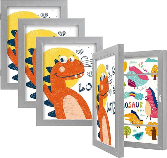 BAIJIALI Grey Art Frames for Kids Artwork - Front Opening Holds 150 Drawings, 3D Crafts - 4 Packs 8.5x11 with mat or 9x12 without Mat