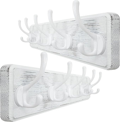 WEBI Coat Rack Wall Mount,Coat Hooks Wall Mounted,16" Hole to Hole,Large Coat Hanger Wall Hook Rack,5 Hooks for Hanging Coats,Hats,Jacket,Clothes,White,2 Packs