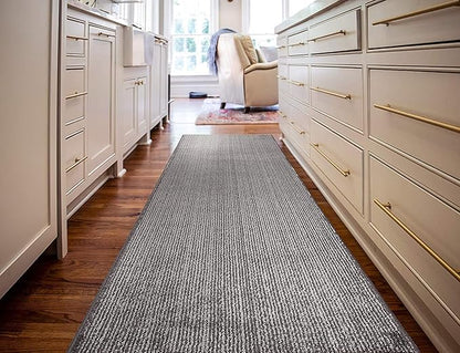 Custom Length Cut to Size Wide Width Carpet Runner Rug for Hallways, Skid Resistant Latex Rubber Backed, 31 inch Wide X Customized Length, Stripe Grey, 31 inch X 23 feet