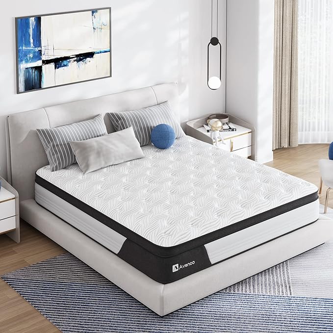 Avenco King Hybrid Mattress - 12 Inch, Medium Firm, Pocketed Springs & CertiPUR-US Foam, Breathable Fabric