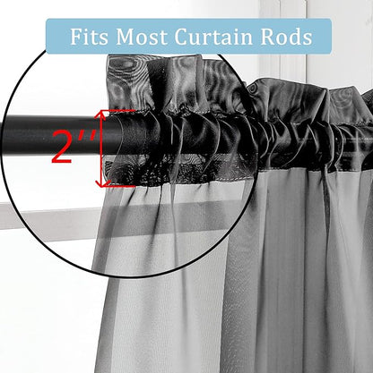 OWENIE Black Sheer Curtains 144 inch Extra Long, Elegant and Airy Drapes Translucent Window Treatments for Living Room/Bedroom, Black, 2 Panels=84" Wide