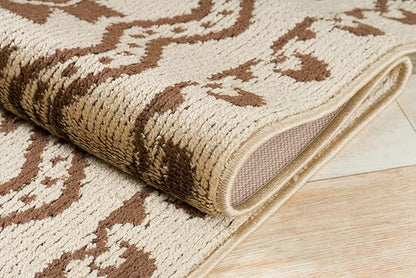 Custom Length Cut to Size Tribal Ethnic Southwestern Inspired Hallway Runner Rug, Non Slip Rubber Backed, 31 inch Wide X Customized Length, Aztec Beige, 31 inch X 22 feet
