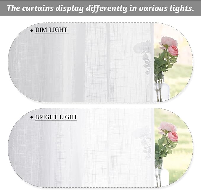 RYB HOME Sheer Curtains 108 inches - Linen Textured White Sheers for High Ceiling Window Decor, Patio Sliding Glass Door Sun Room Lawn Corridor Terrace Wedding, 52 x 108, 2 Pcs