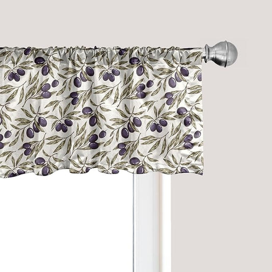 Ambesonne Olive Window Valance Pack of 2, Digitally Generated Hand Drawn Style Botanical Blossoms, Rod Pocket Curtain Valances for Kitchen Bedroom, 42" X 12", Quartz Taupe