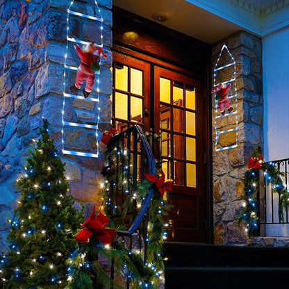 Toodour LED Christmas Light - 2.5FT Christmas Decorative Ladder Lights with Santa Claus, Xmas Decorations Light for Indoor Outdoor, Window, Garden, Home, Wall, Xmas Tree Decor - White & Blue