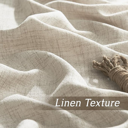 RYB HOME Natural Beige Linen Sheer Curtains 108 inches Long for Living Room and Dining Room, Weave Textured/Rod Pocket, Light Filtering Sheer Curtains and Drapes, W 52 x L 108 inches, 2 Panels Set