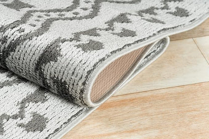 Custom Size Southwestern Style Runner Rug Mat for Wide Hallway Entryway Kitchen Laundry Room with Slip Resistant Latex Rubber Backing, Aztec Light Grey, 31 inch X 8 feet