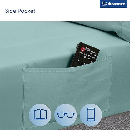 DREAMCARE King Size Sheets Set – 4 pcs Cooling Sheets – up to 21” Deep Pocket King Sheet Set – Hotel Luxury Sheets & Pillowcases – Superior Softness 100% Microfiber with Side Pocket - Spa Blue