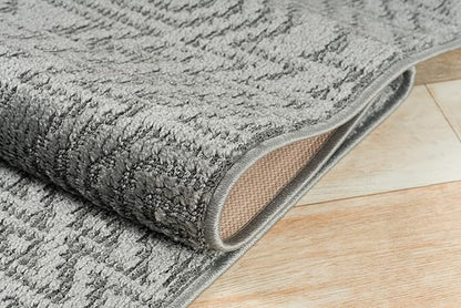 Custom Size Southwestern Style Runner Rug Mat for Wide Hallway Entryway Kitchen Laundry Room with Slip Resistant Latex Rubber Backing, Inca Grey, 31 inch X 8 feet