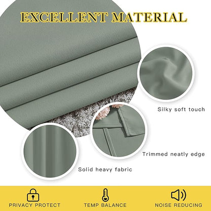 NICETOWN Room Darkening Curtains and Drapes for Window 95" L - Triple Weave Energy Saving Thermal Insulated Solid Grommet Blackout Panels for Patio (80" Wide per Panel, 2 Panels, Sage Green)